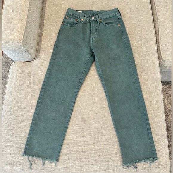 Levi’s 501 Cropped Jeans Boho Green Size 26 - Picture 2 of 14
